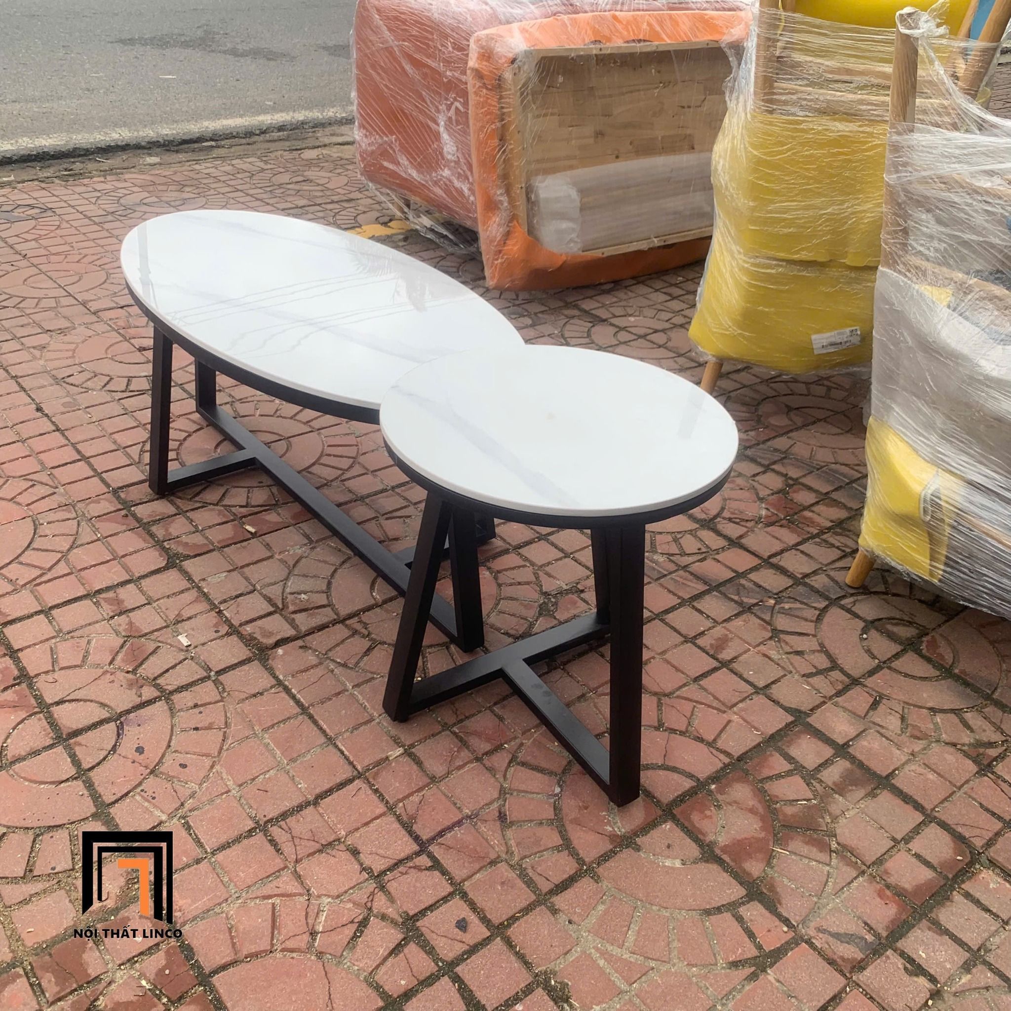 Cặp 2 bàn sofa phòng khách BTPK19 Waka mặt đá trắng giá rẻ