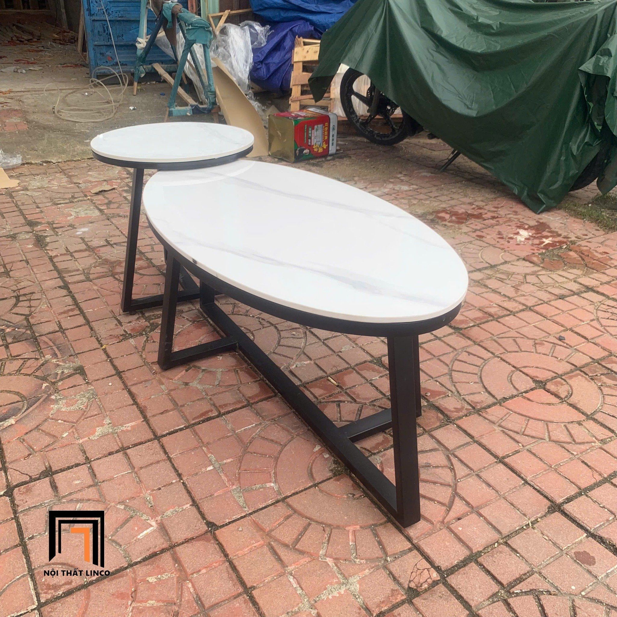 Cặp 2 bàn sofa phòng khách BTPK19 Waka mặt đá trắng giá rẻ