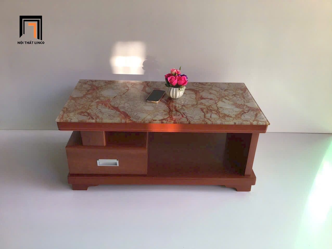 Bàn sofa phòng khách màu nâu BTPK62 Hunty 1m kính giả đá