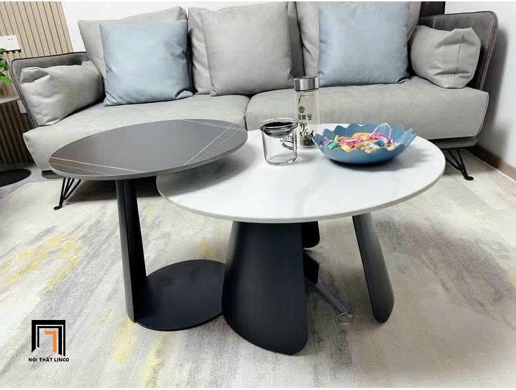 Cặp 2 bàn tròn mặt đá khung chân xòe BTPK33 Medow xinh xắn