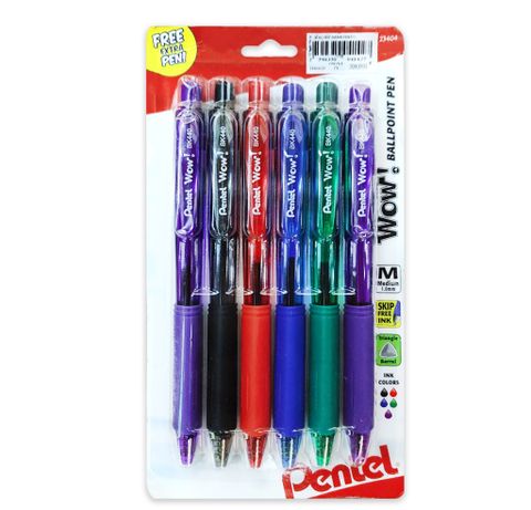 Bút Bi Bấm Pentel Wow BK440 1.0mm ( Vỉ 6 Cây )