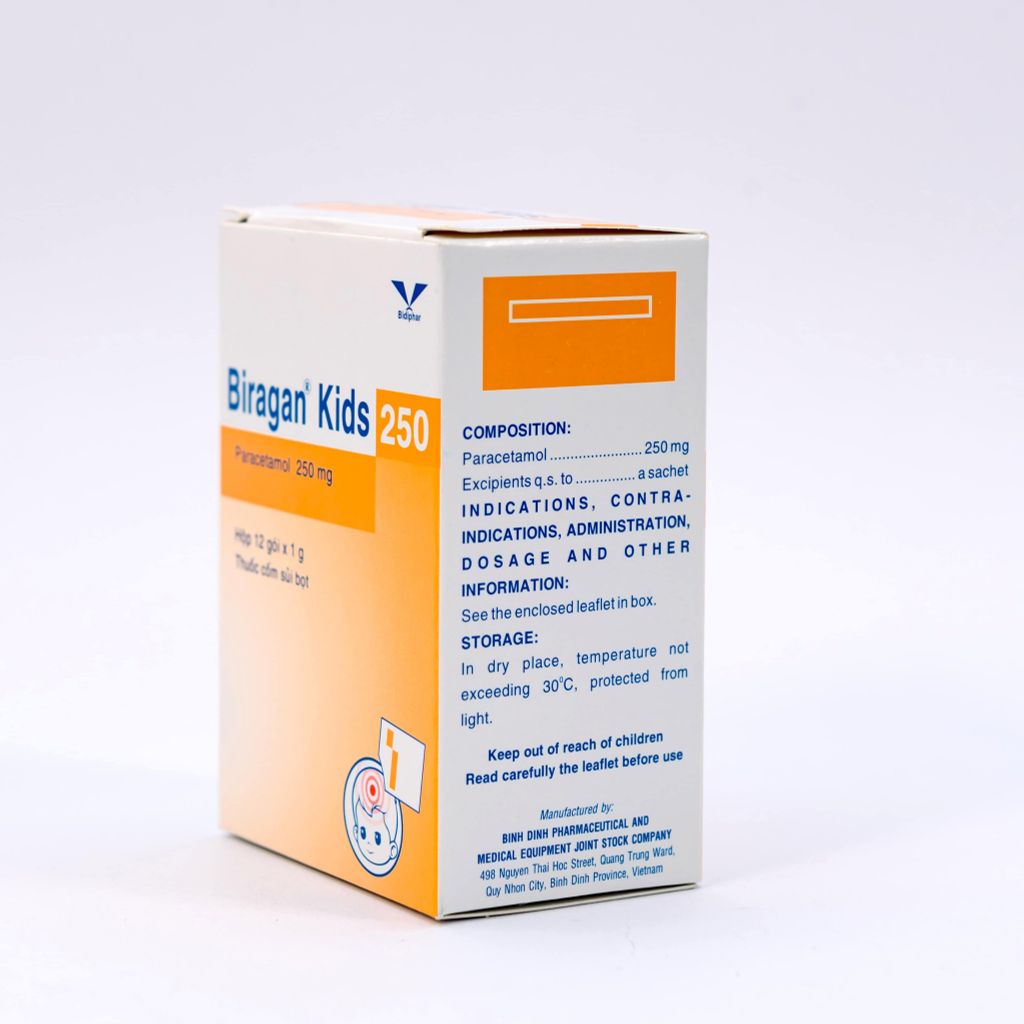 Biragan Kid 250 - Giảm Đau Hạ Sốt - Hộp 12 Gói