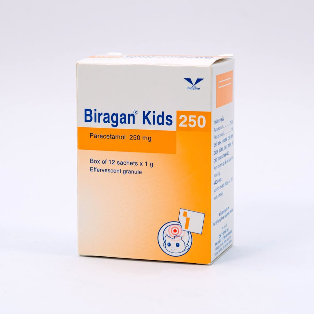 Biragan Kid 250 - Giảm Đau Hạ Sốt - Hộp 12 Gói