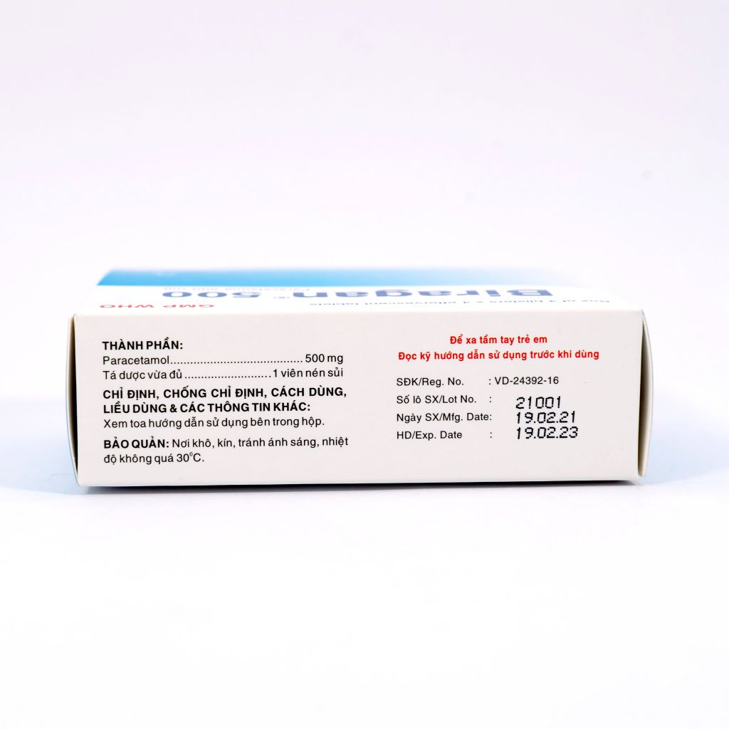 BIRAGAN 500 - Giảm Đau Hạ Sốt - Hộp 16 Viên Sủi