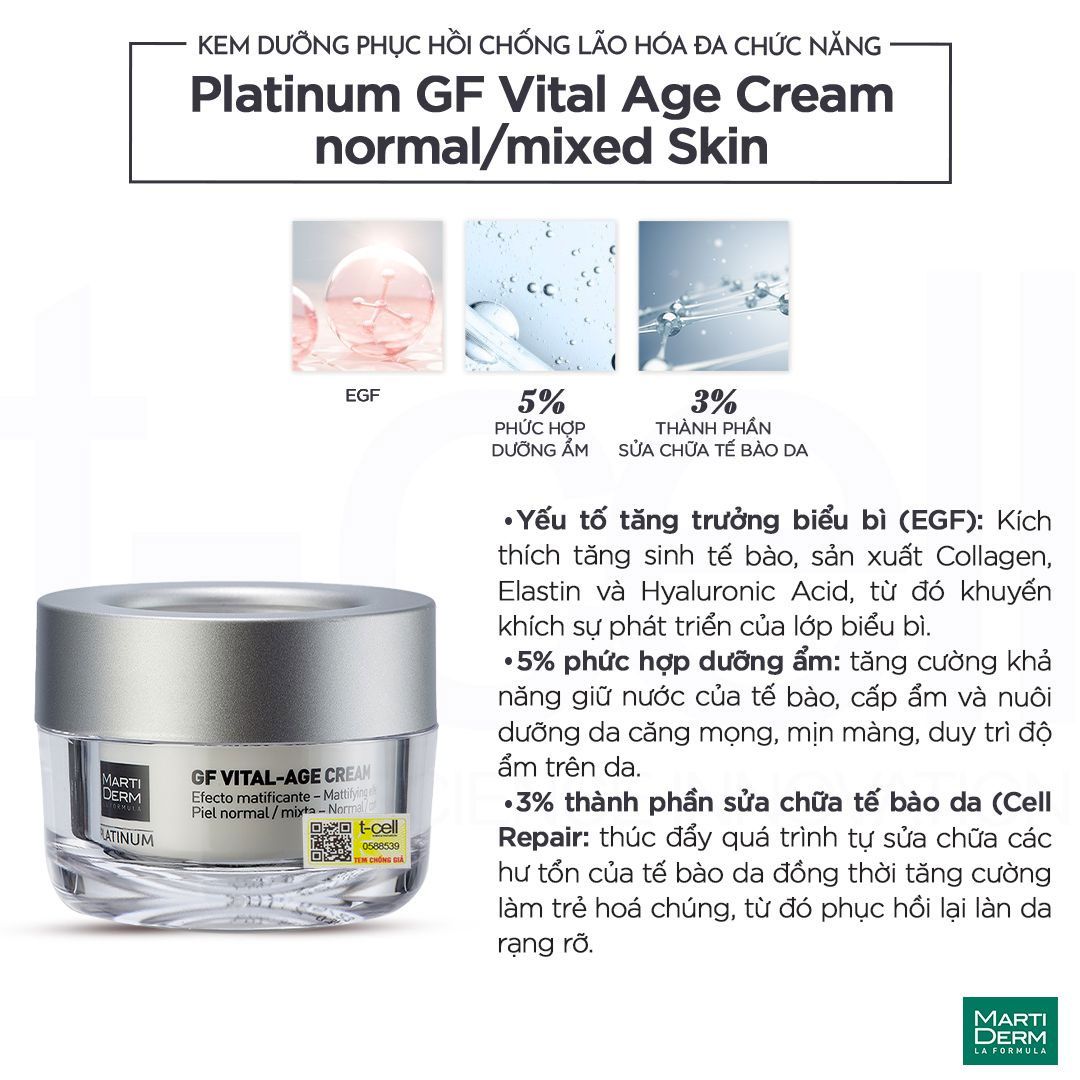 Kem Dưỡng Phục Hồi Chống Lão Hóa Toàn Diện - MartiDerm Platinum GF Vital Age Cream (50ml)