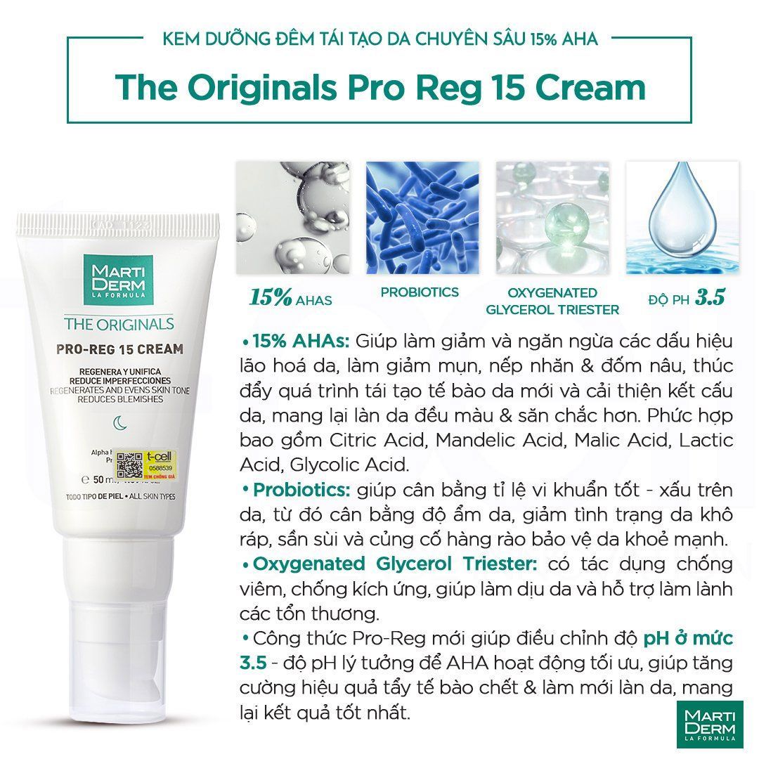 Kem dưỡng đêm tái tạo da chuyên sâu 15% AHA - MartiDerm The Originals Pro Reg 15 Cream (50ml)