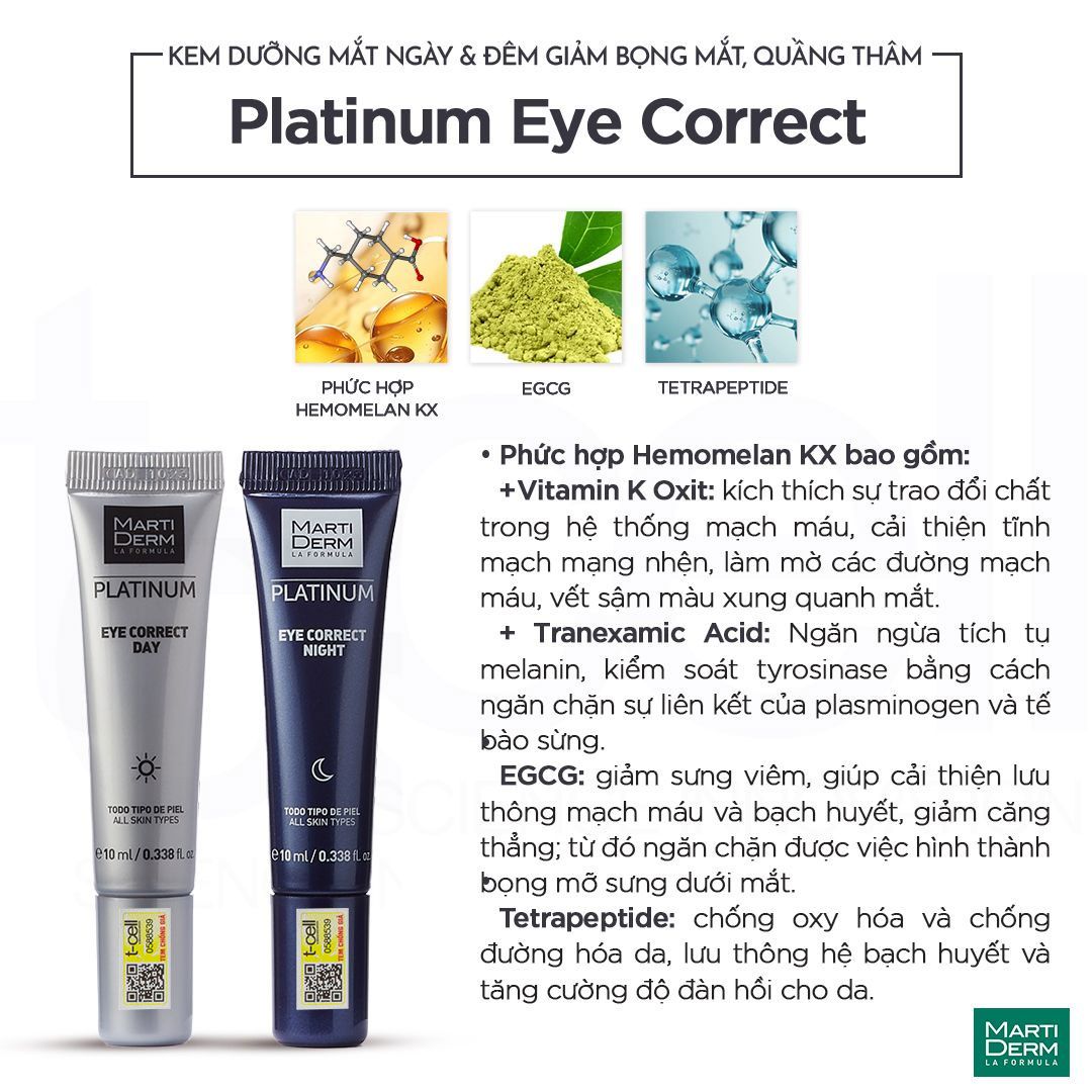 Kem Dưỡng Mắt Ngày & Đêm Giảm Bọng Mắt, Quầng Thâm - MartiDerm Platinum Eye Correct (2 x 10ml)