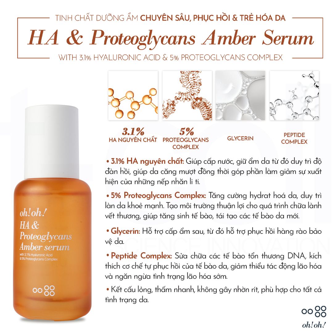 Tinh Chất Dưỡng Ẩm Chuyên Sâu, Phục Hồi & Trẻ Hóa Da oh!oh! HA & Proteoglycans Amber Serum (30ml)