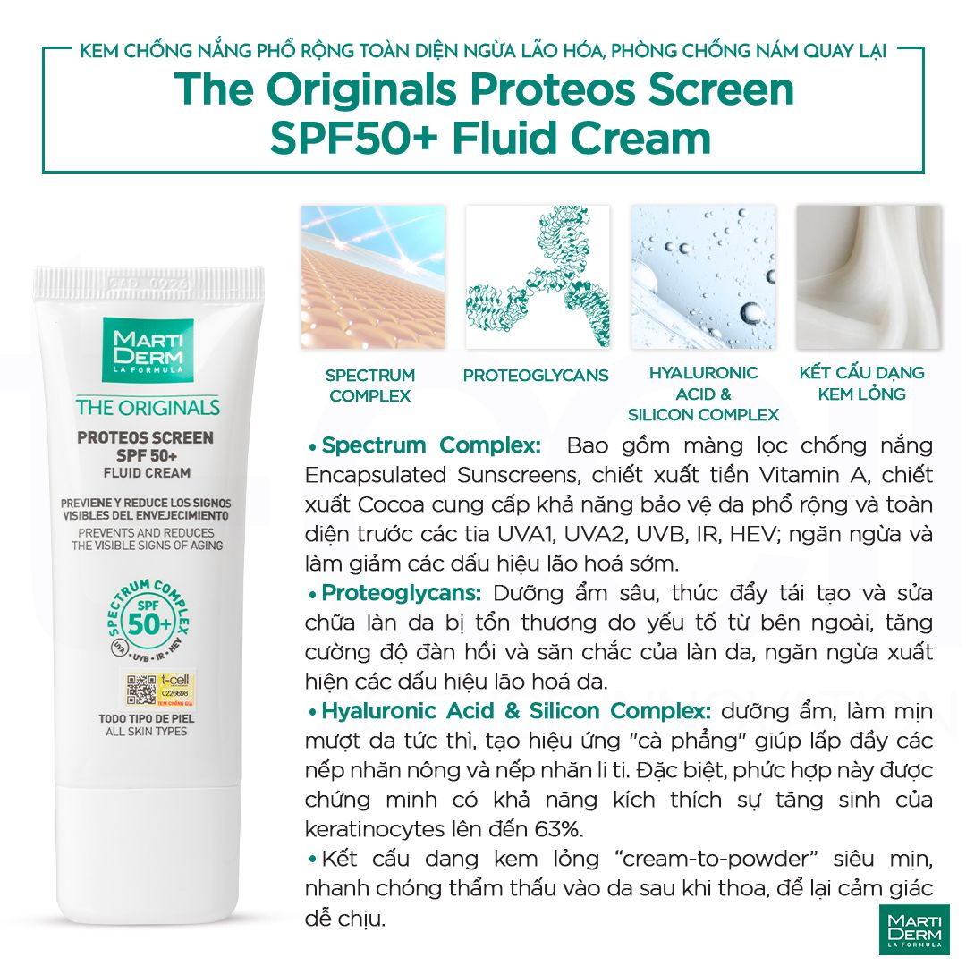 Kem Chống Nắng Ngăn Ngừa Sạm Nám - MartiDerm The Originals Proteos Screen SPF50+ Fluid Cream (40ml)