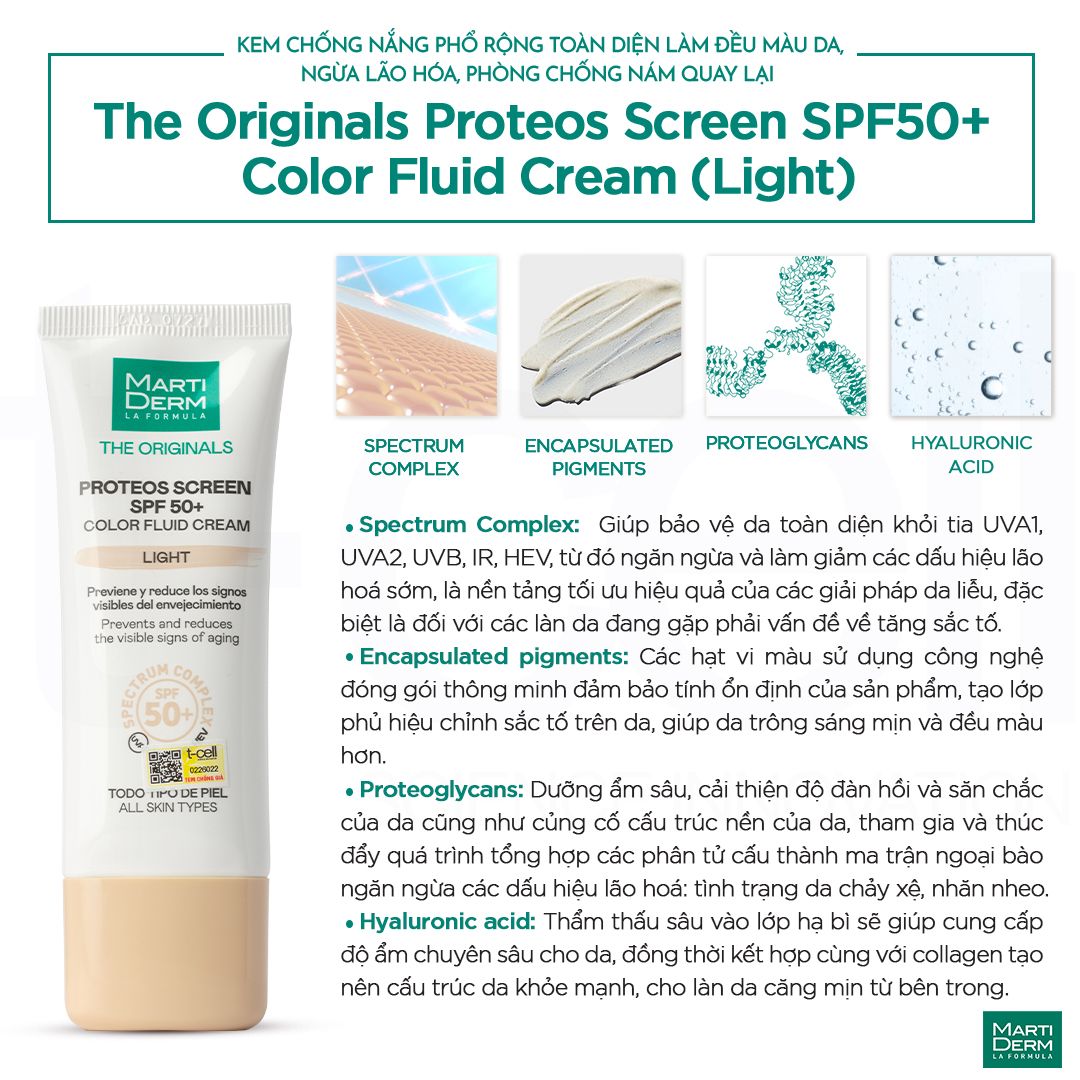 Kem Chống Nắng Ngừa Sạm Nám MartiDerm The Originals Proteos Screen SPF50+ Color Fluid Cream (Light) (40ml)