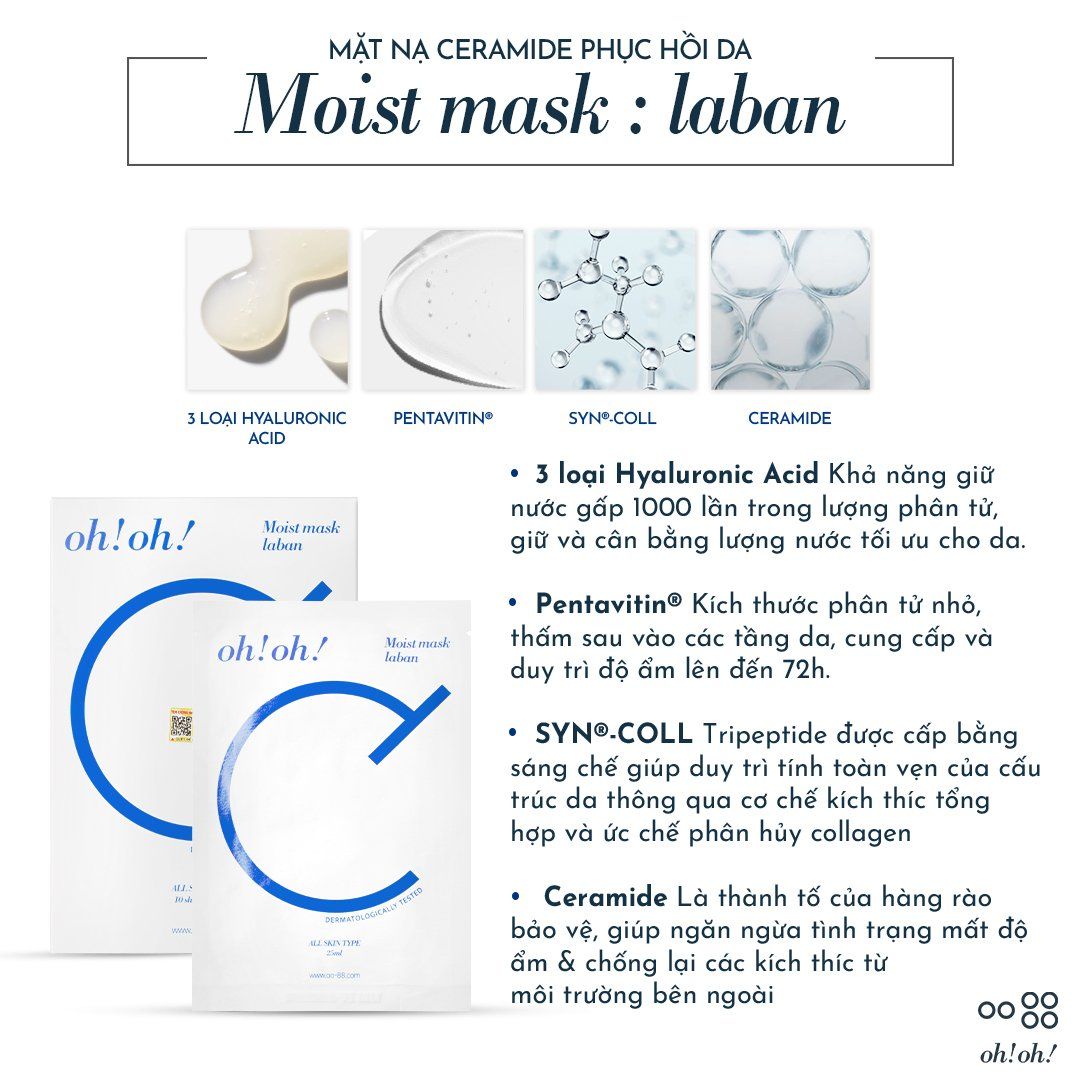 Mặt Nạ Ceramide Phục Hồi Da oh!oh! Moist mask : laban (25ml x 10 miếng)