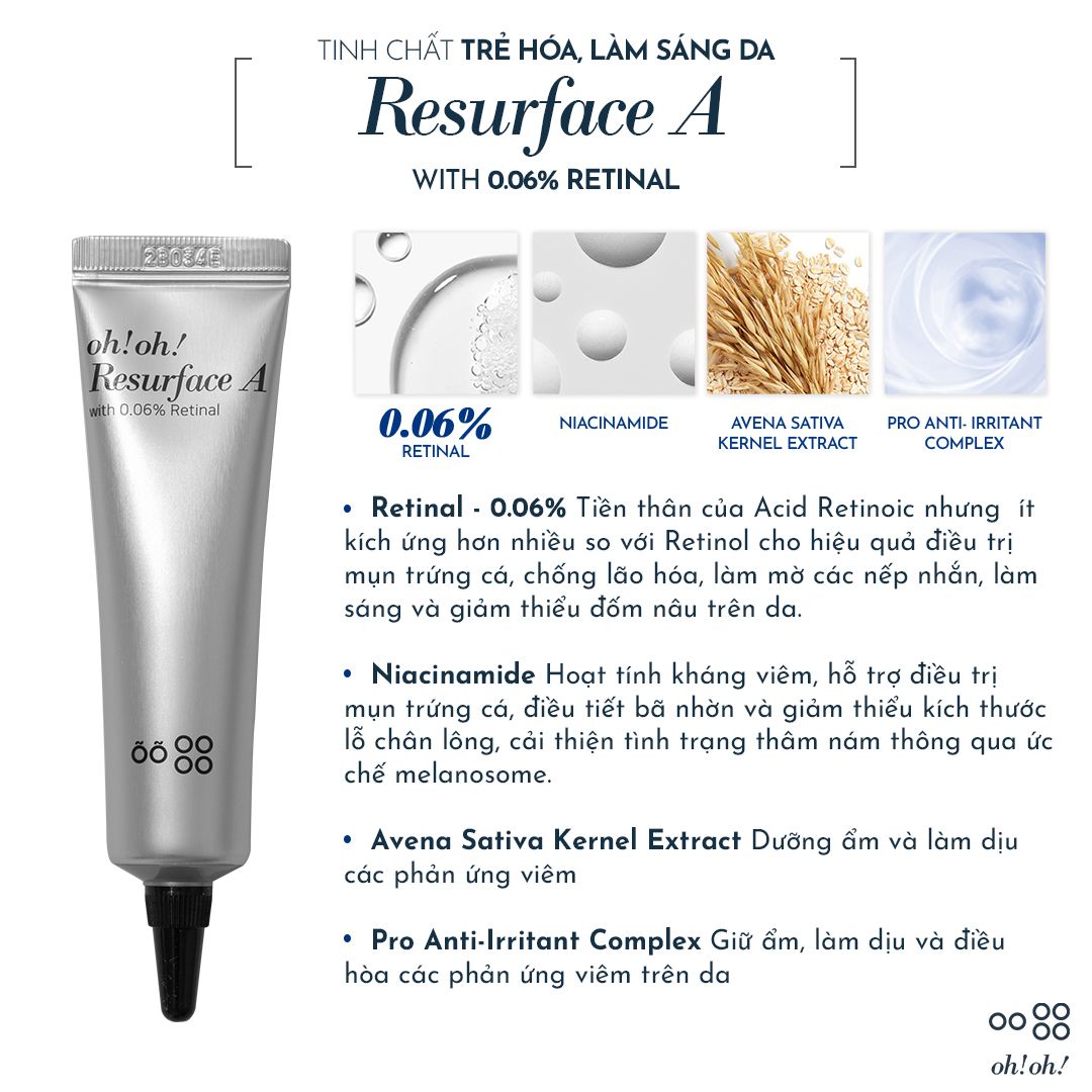 Tinh Chất Trẻ Hóa, Làm Sáng Da oh!oh! Resurface A (with 0.06% Retinal) (20g)