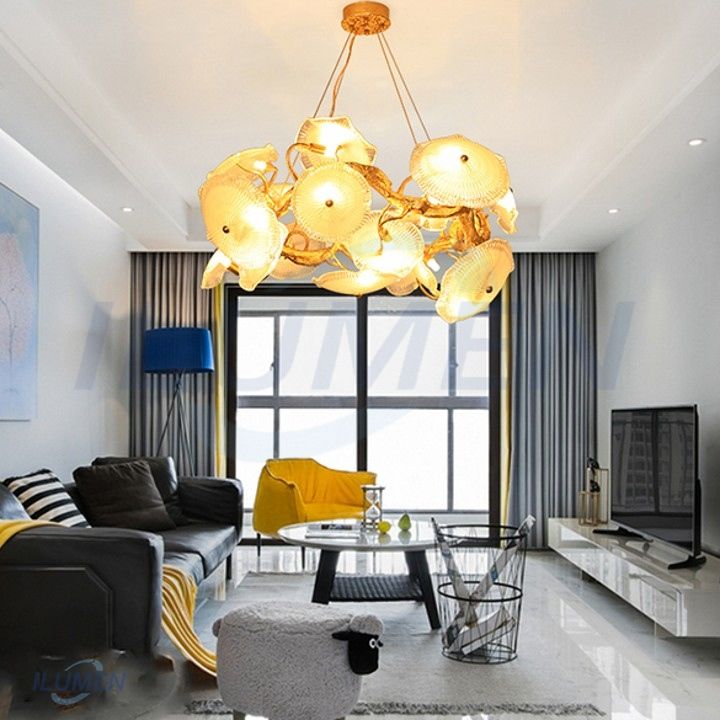 SXCH010 ĐÈN THỦY TINH NẤM VÀNG