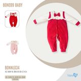 Bộ nỉ dài tay Bons99 có nơ dễ thương thoải mái mặc đi chơi cho bé gái từ 0-9 tháng BONNL034