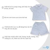 Bộ cộc tay Bons99 chất liệu Modal kẻ mềm mát thoải mái cho bé từ 6 tháng tới 4 tuổi BONMD058
