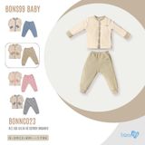 Bộ dài tay cài giữa Bons99 chất liệu nỉ mềm mịn nhiều màu sắc cho bé từ 0-6 tháng BONNC023