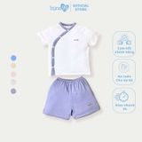 Bộ cộc tay Bons99 cài chéo chất liệu sợi tre thoáng mát thoải mái cho bé từ 0-6 tháng BONBB059