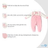 Bộ nỉ dài tay Bons99 có nơ dễ thương thoải mái mặc đi chơi cho bé gái từ 0-9 tháng BONNL034