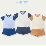 Bộ quần áo cộc tay cổ tim Bons99 chất liệu modal gỗ sồi) thoáng mát thấm hút mồ hôi cho bé BONMD074