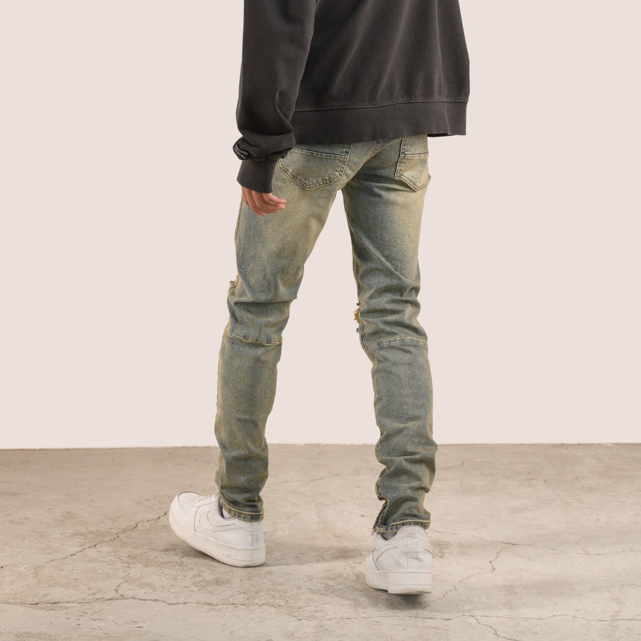 Z8 - RIPPED ZIPPER JEANS - VINTAGE BLUE