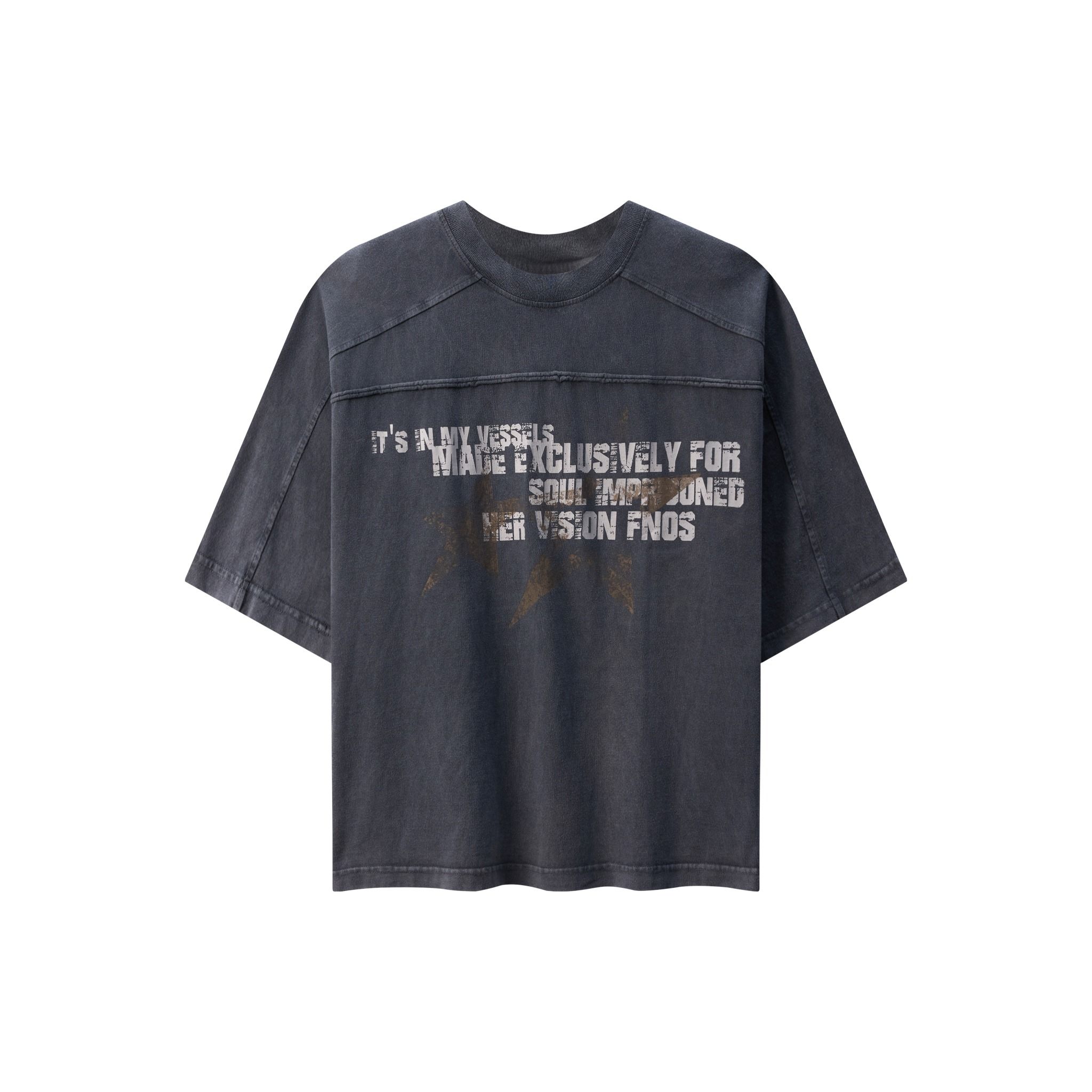 TWG32 - WASHED BOXY TEE WITH PRINTS AND PATTERNS - NAVY