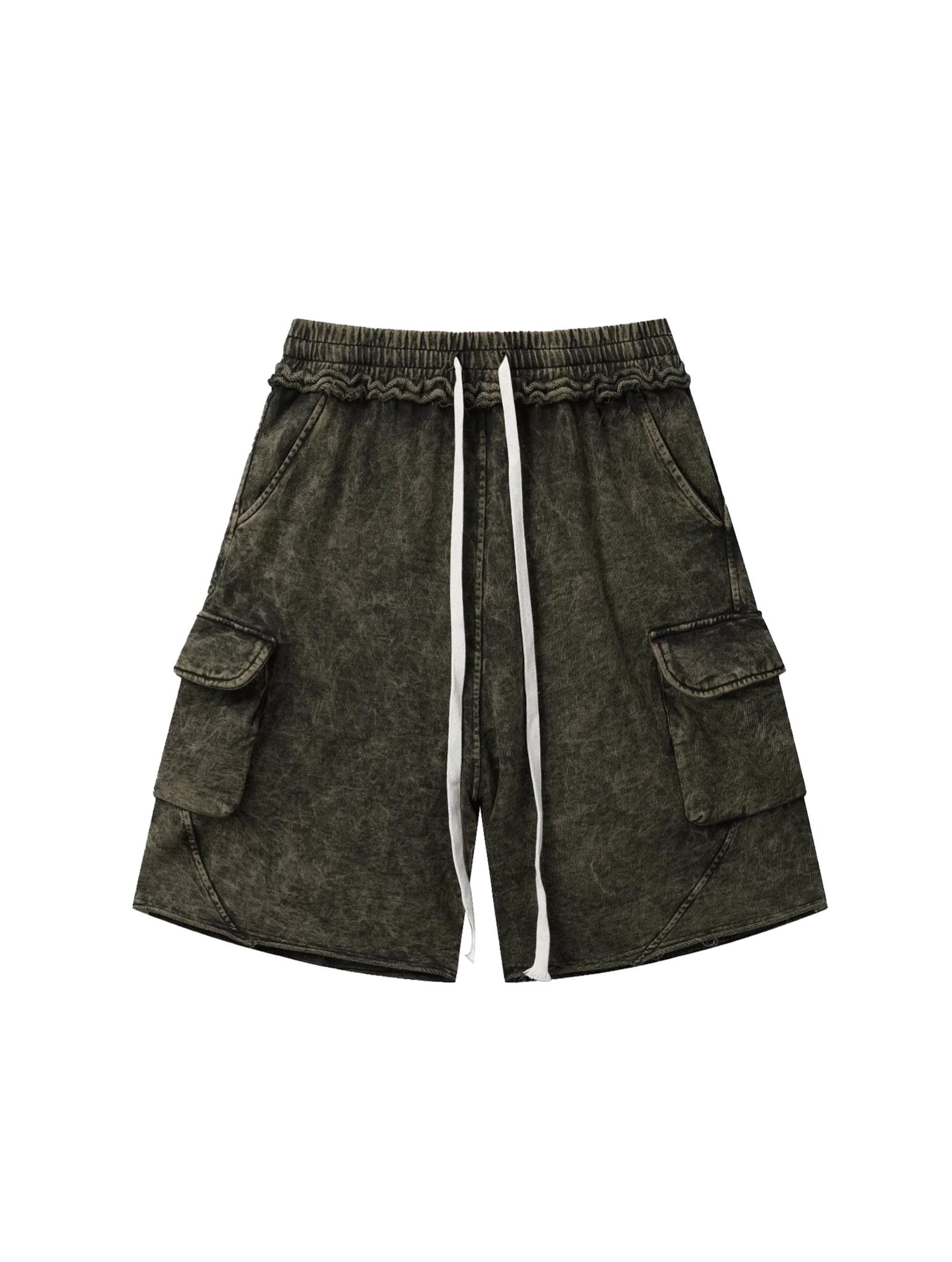 SNC7 - 'INTROVERSE' WASHED CARGO SHORTS - OLIVE