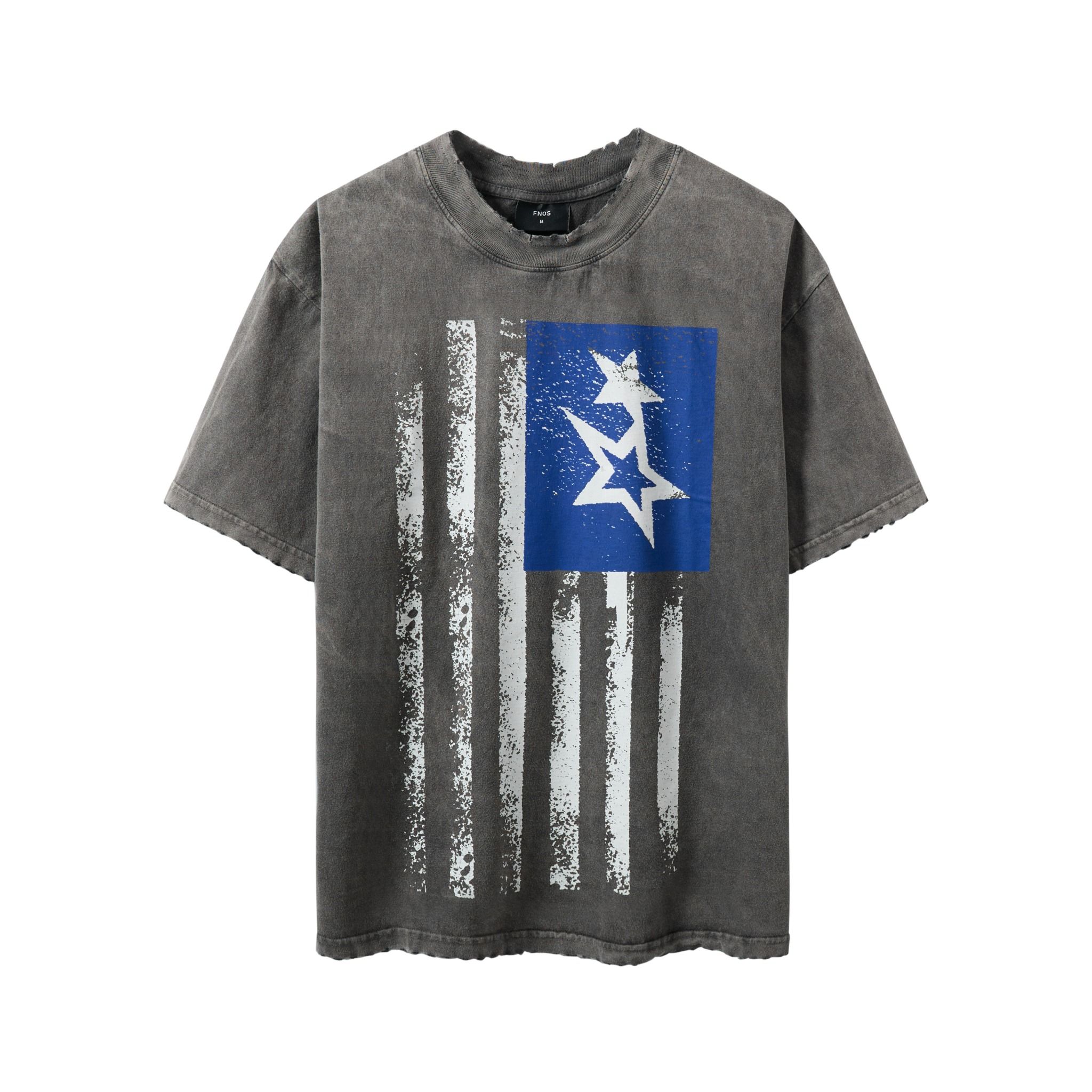 TWG34 - WASHED T-SHIRT WITH VERTICAL FLAG - DARK GREY