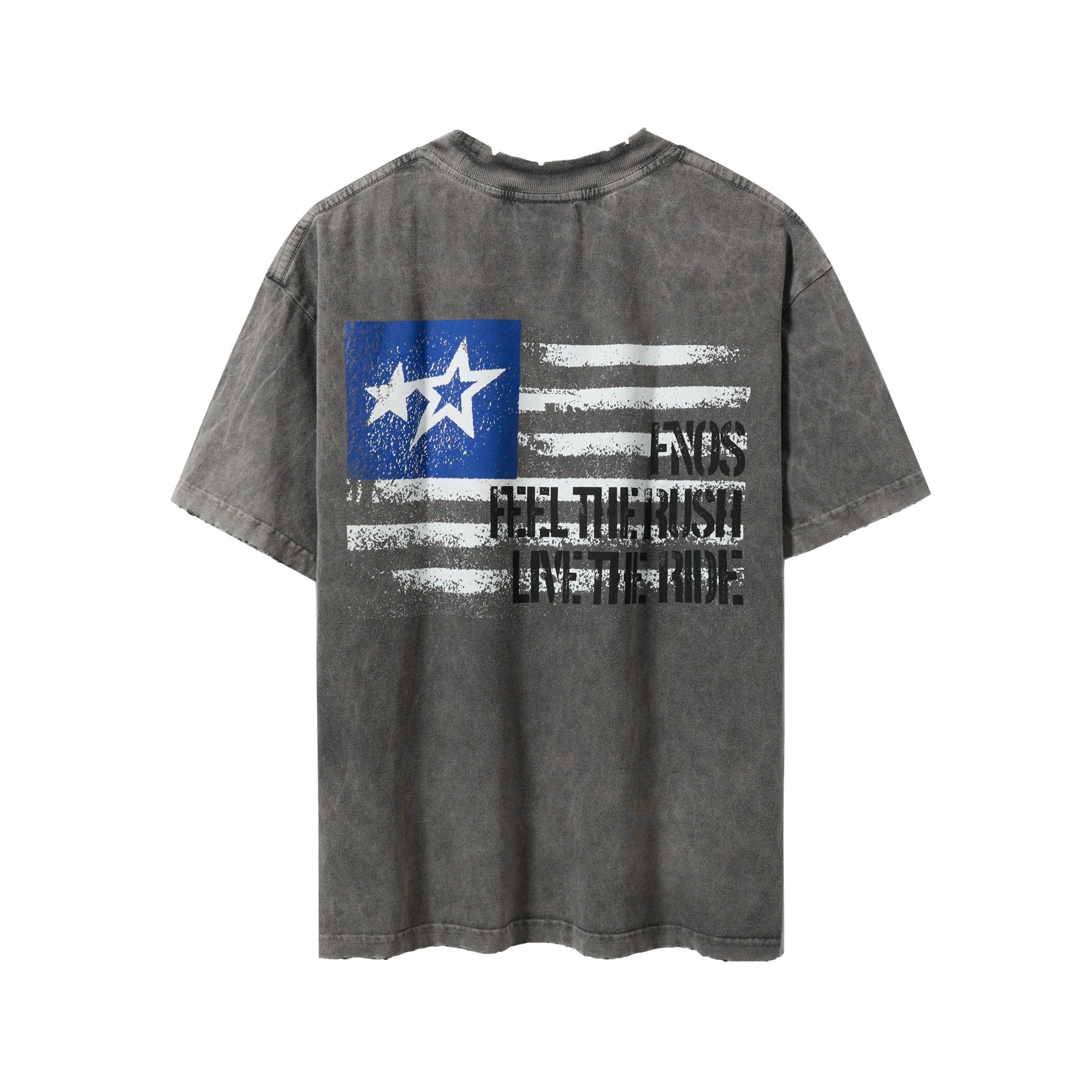 TWG33 - WASHED T-SHIRT WITH HORIZONTAL FLAG - DARK GRAY