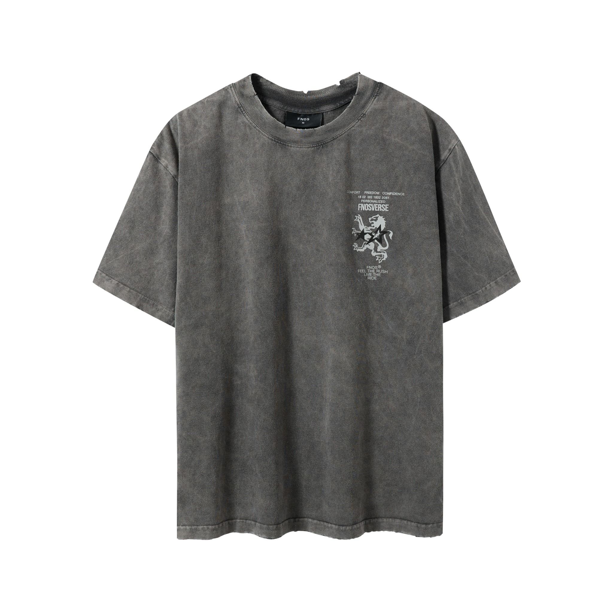 TWG33 - WASHED T-SHIRT WITH HORIZONTAL FLAG - DARK GRAY
