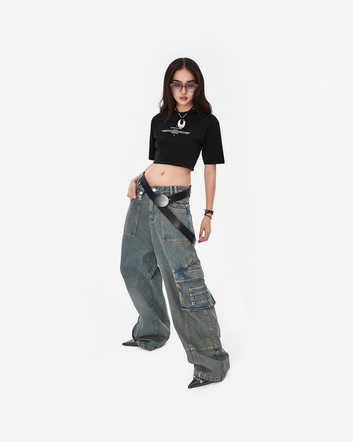 ERG11 - 'VIDA ESTATICA' CARGO JEANS - BLUE STONE