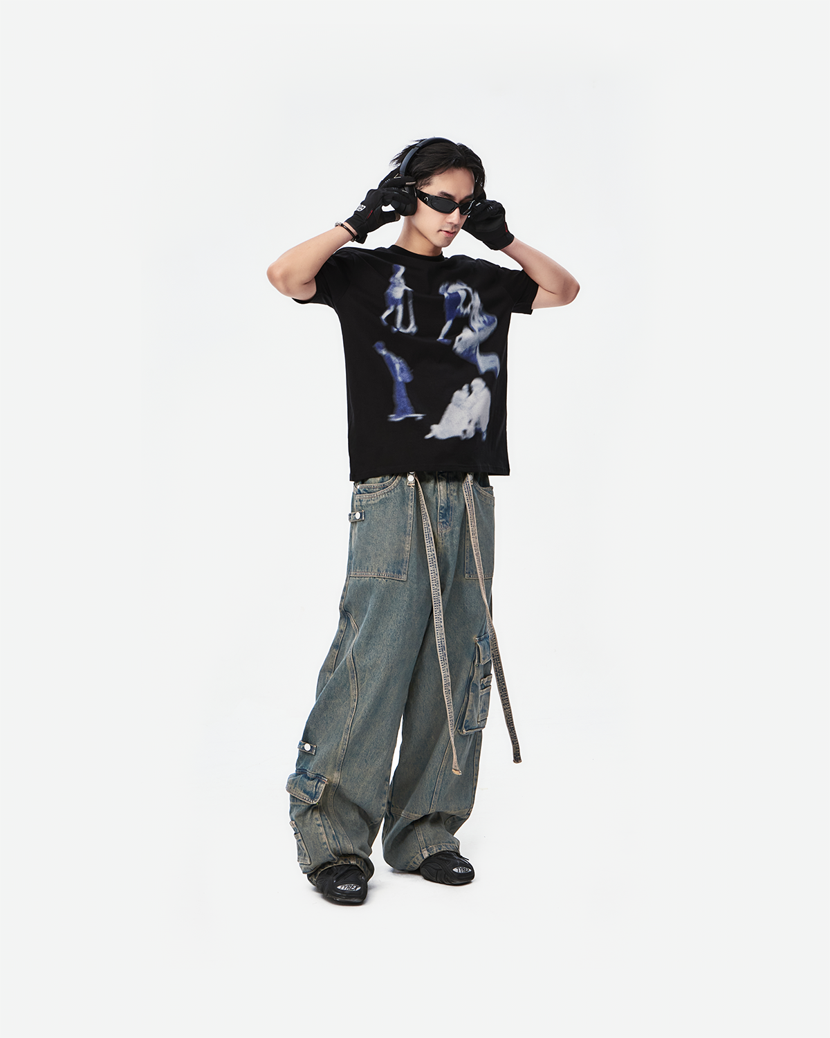 ERG11 - 'VIDA ESTATICA' CARGO JEANS - BLUE STONE