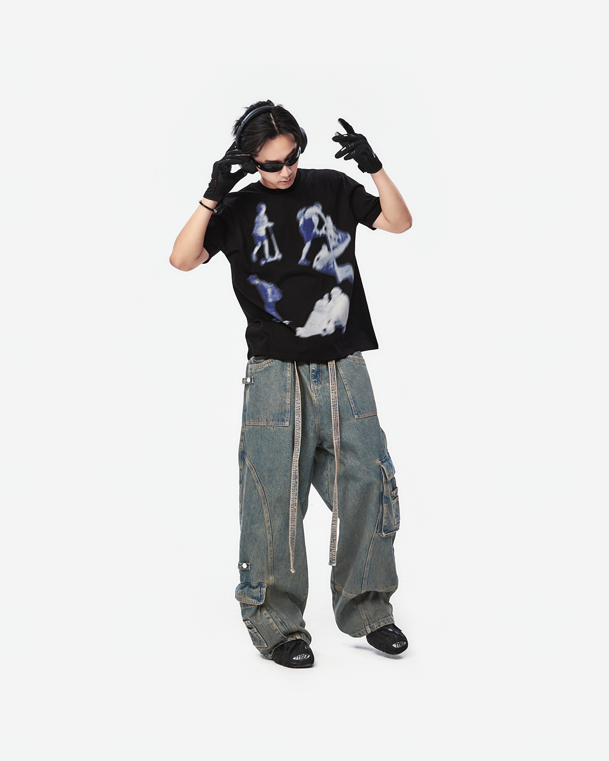 ERG11 - 'VIDA ESTATICA' CARGO JEANS - BLUE STONE