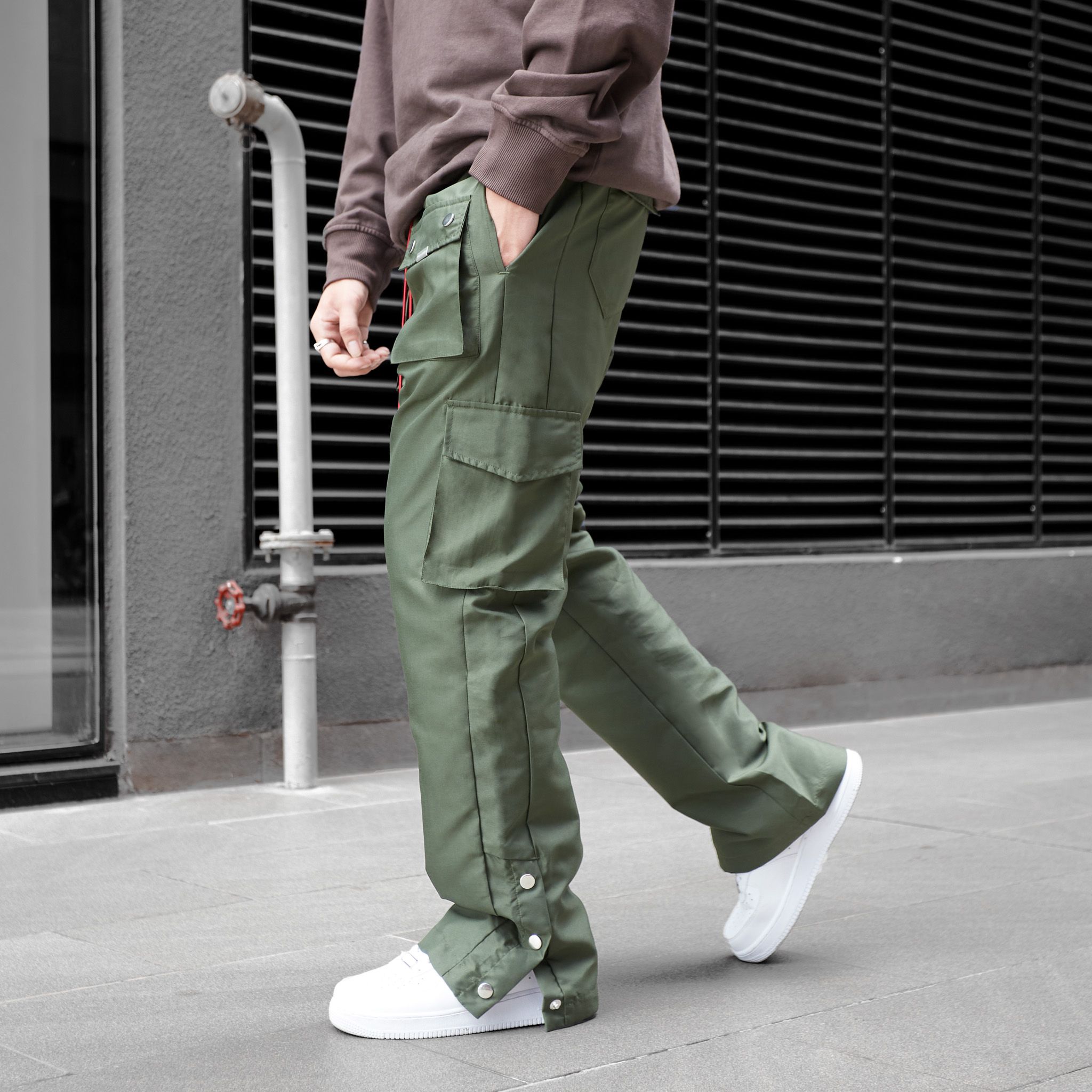 JGD6 - FNOS SNAP CARGO PANTS - OLIVE GREEN