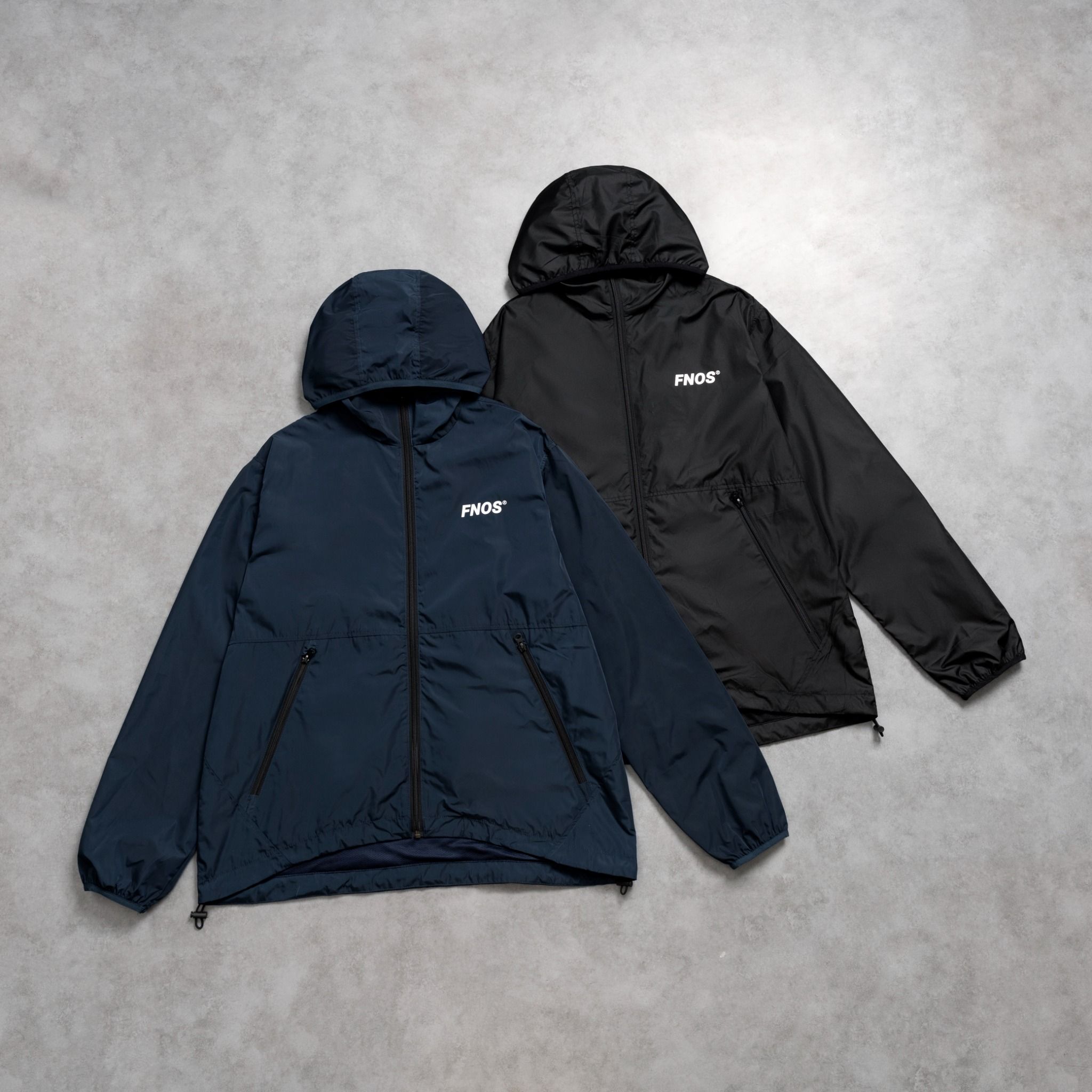 JK6 - FNOS LOGO HOODED WINDBREAKER - STEEL BLUE