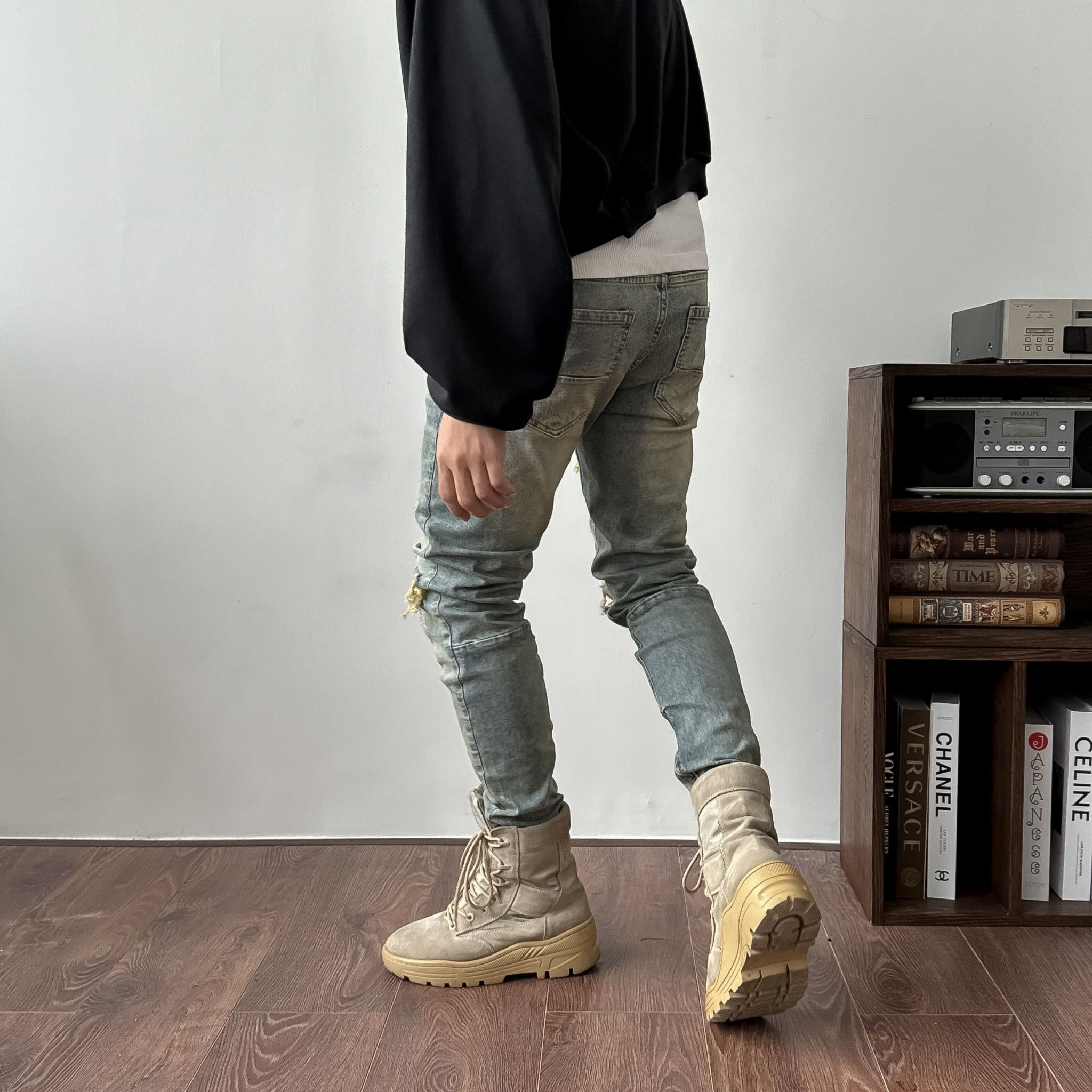 Z8 - RIPPED ZIPPER JEANS - VINTAGE BLUE