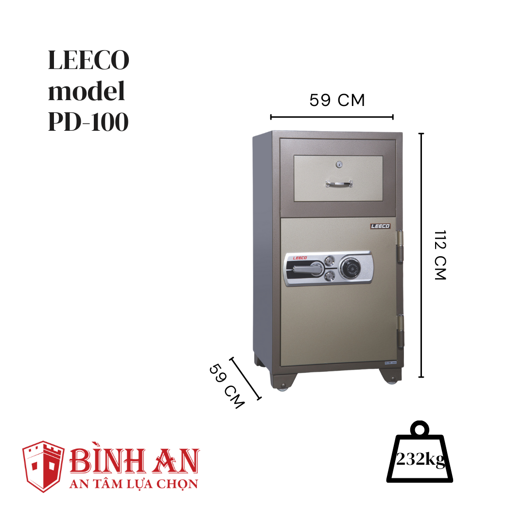 Két Sắt LEECO PD-100 (232kg) Két Tiền Thu Ngân Bán Hàng