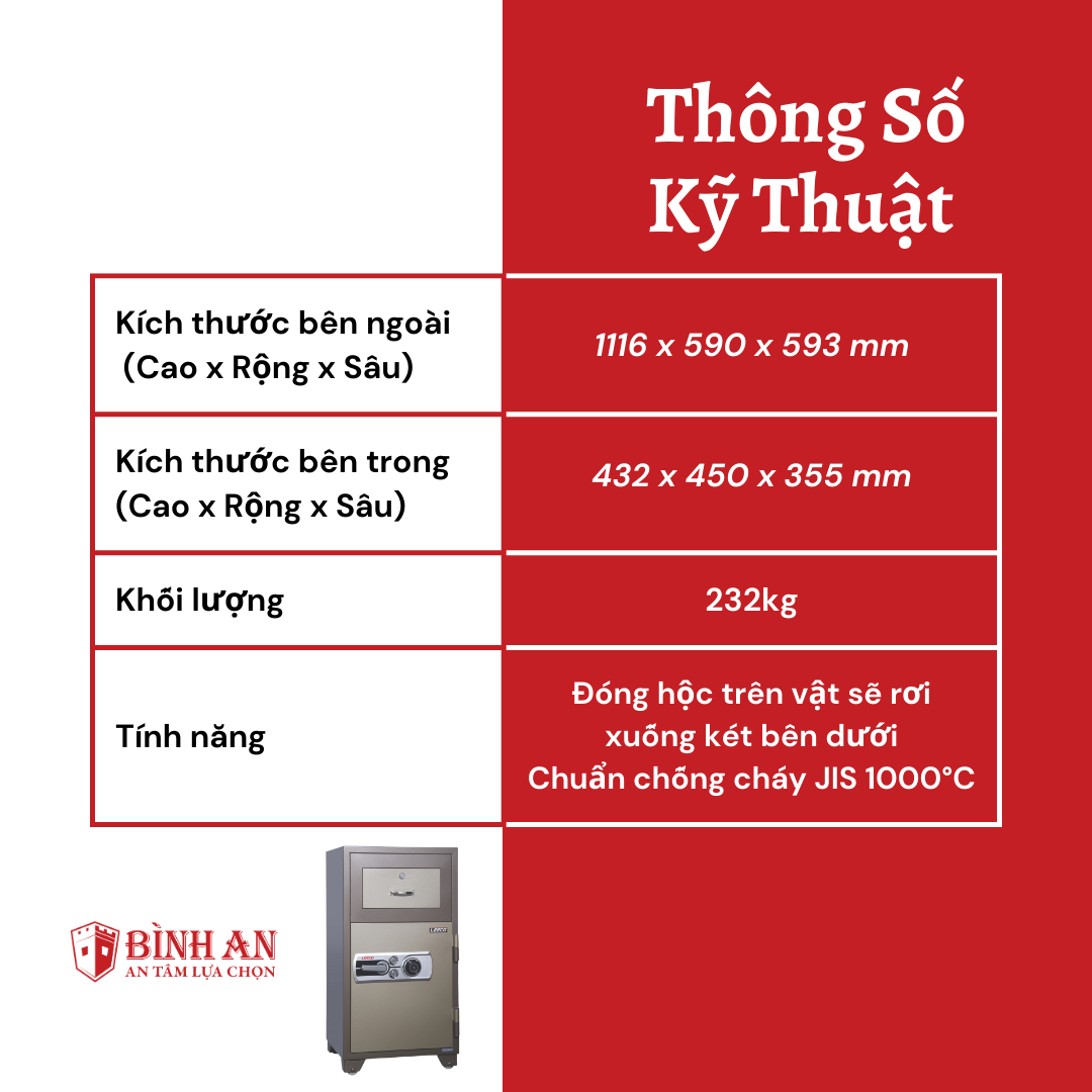 Két Sắt LEECO PD-100 (232kg) Két Tiền Thu Ngân Bán Hàng
