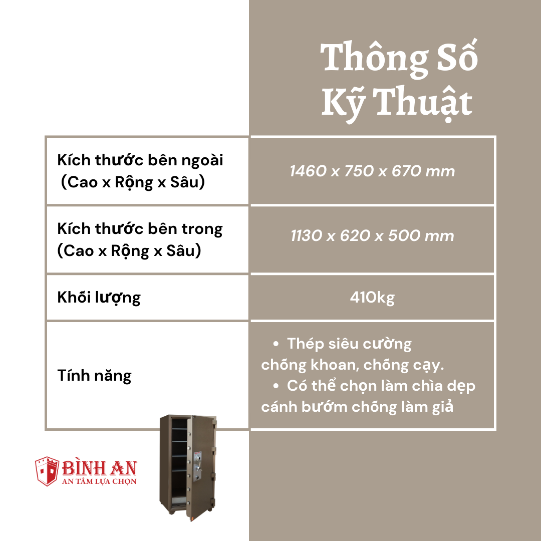Két Sắt Solid SR-146 Siêu Cường Hàn Quốc Cao 140cm Thép Dày Chống Khoan