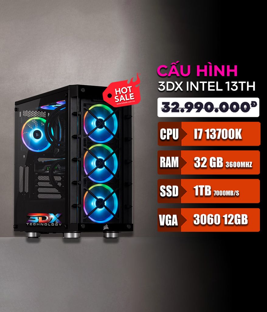 BỘ MÁY 3DX Core i7 13700K | 32GB RAM | 1TB | 3060 12gb  Dùng Adobe, Autocad, 3dsmax, Render