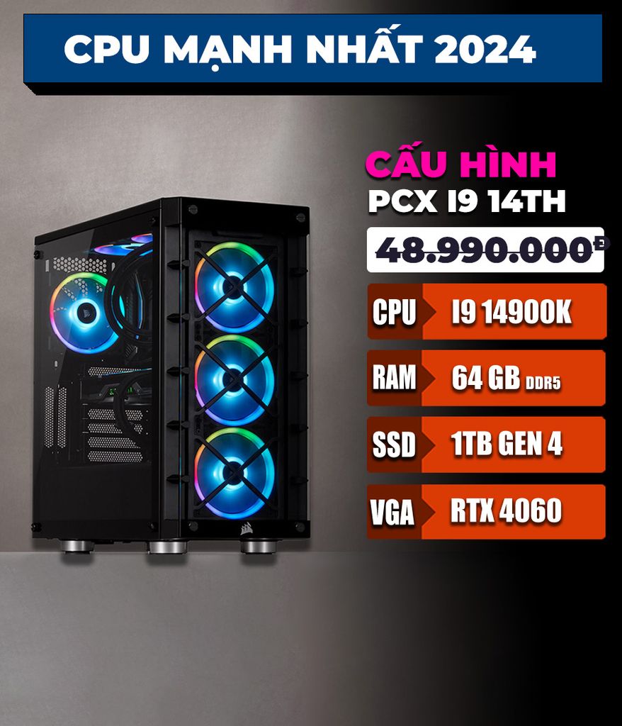 Bộ máy đồ họa Gigabyte Aorus - Core i9 14900K - 64GB DDR5 - 1TB SSD - RTX 4060  Dùng Adobe, Autocad, 3dsmax, Render