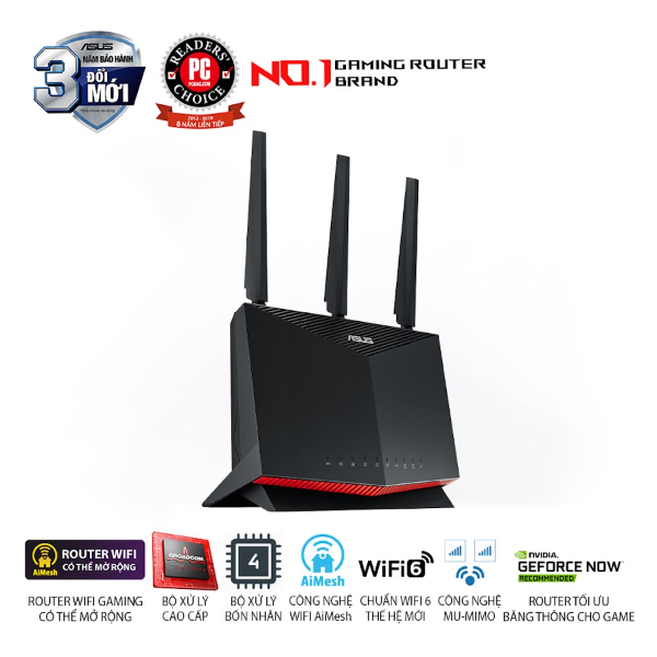 Bộ phát wifi 6 Asus RT-AX86S (Chuẩn AX/ AX5700Mbps/ 2 Lan 2.5G/ Wifi Mesh/ Dưới 80 User)