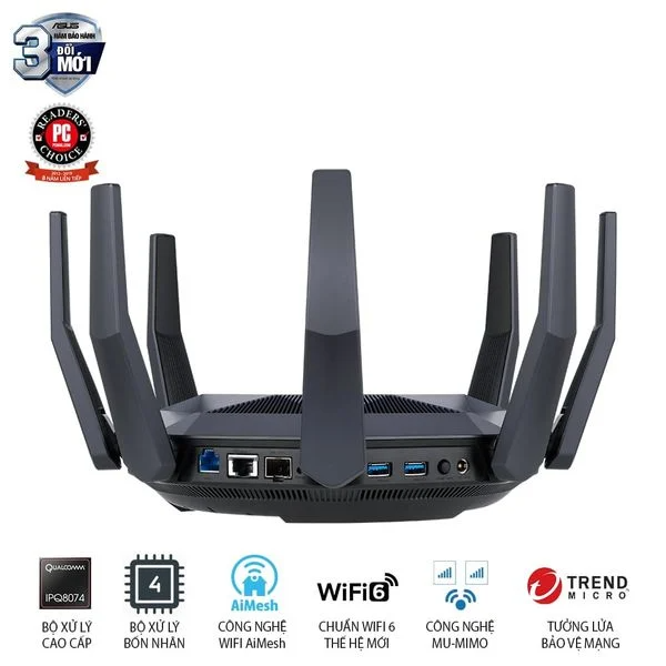 Bộ định tuyến WiFi 6 Asus RT-AX89X AX6000 Có 2 Cổng 10Gbps