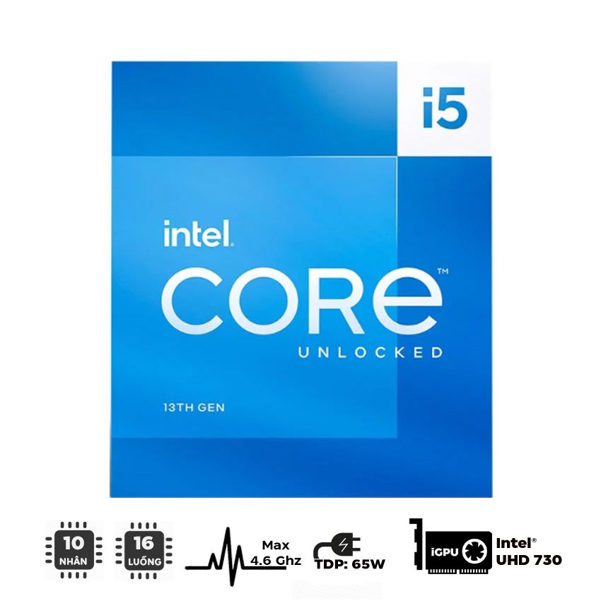 CPU INTEL CORE I5 13400F (UP TO 4.6GHZ, 10 NHÂN 16 LUỒNG, 20MB CACHE, 65W) - SOCKET INTEL LGA 1700/RAPTOR LAKE)