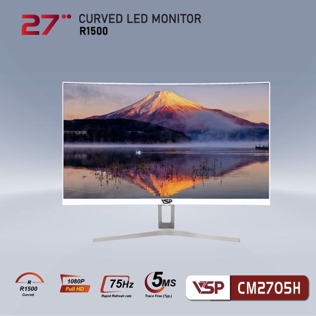 Màn hình Gaming VSP CM2705H Trắng | 27 inch, Full HD, VA, 75Hz, 6ms, cong