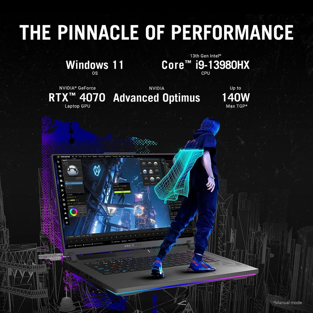 Laptop ASUS ROG Strix G16 (2023) Gaming Laptop, 16” 16:10 FHD 165Hz, GeForce RTX 4070, Intel Core i9-13980HX, 16GB DDR5, 1TB PCIe SSD, Wi-Fi 6E, Windows 11, G614JI-AS94, Eclipse Gray