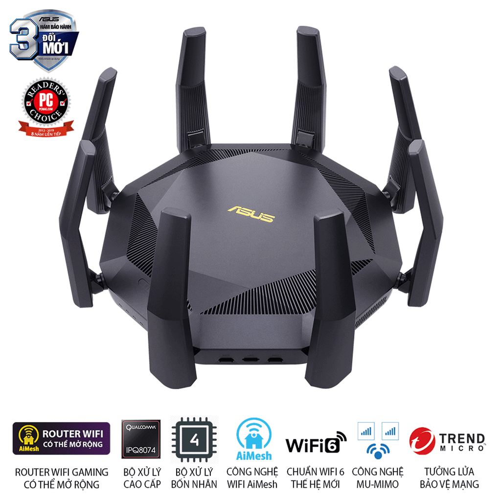 Bộ định tuyến WiFi 6 Asus RT-AX89X AX6000 Có 2 Cổng 10Gbps