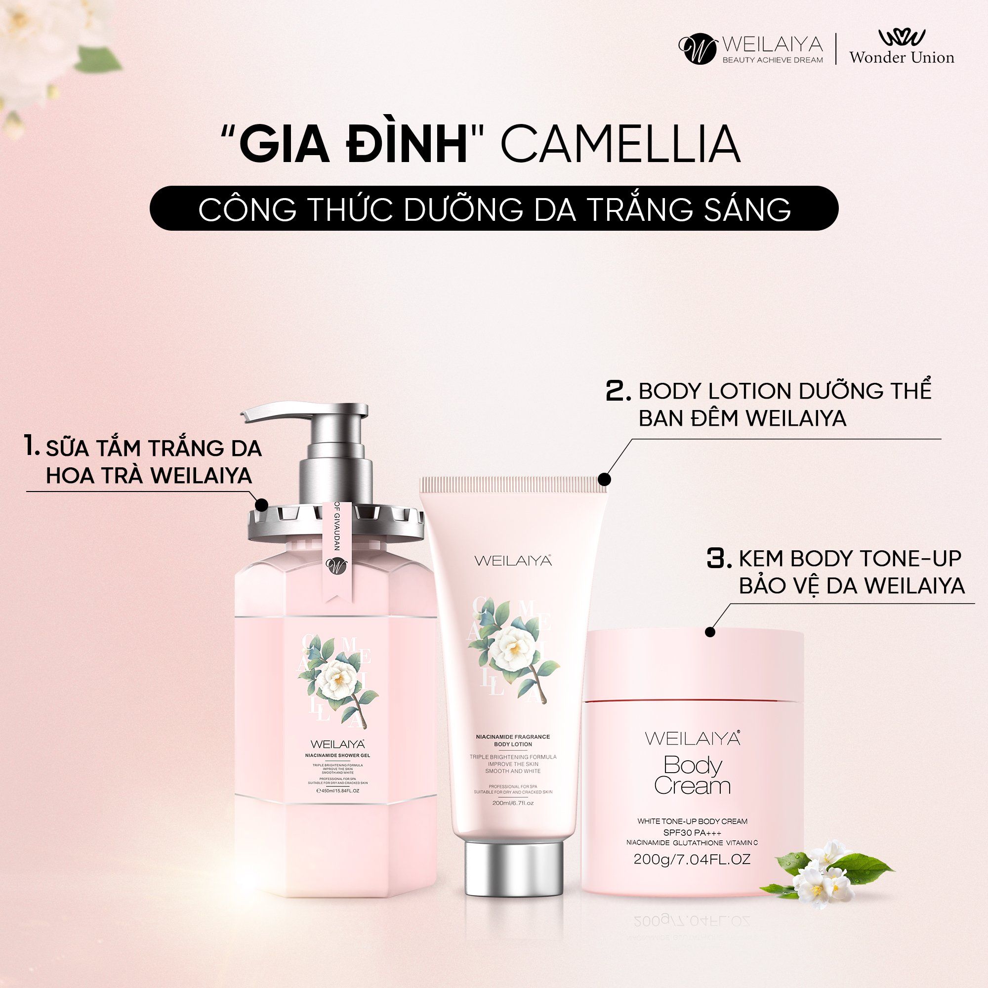 Combo dưỡng trắng da toàn thân Camellia Collection