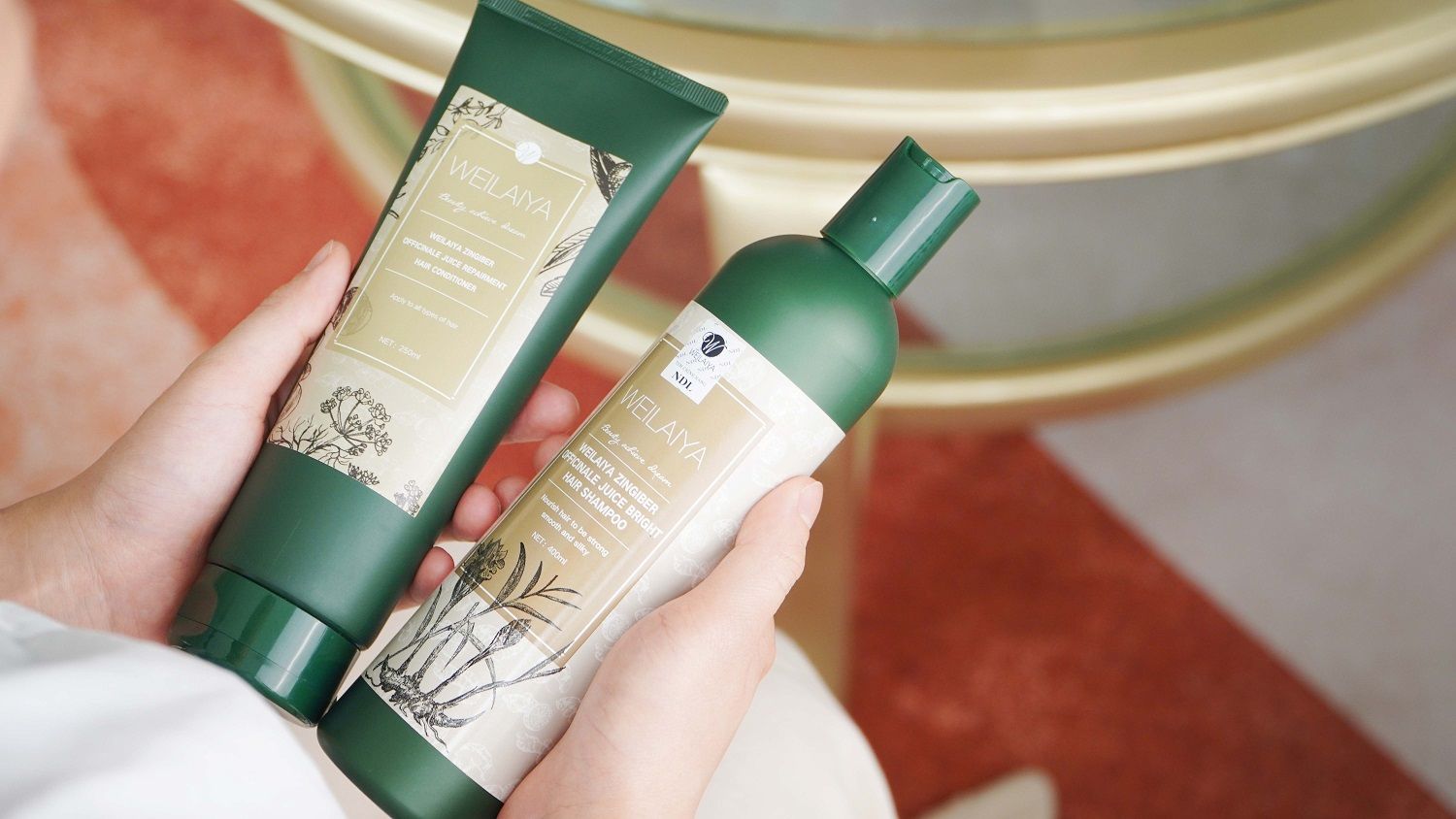Cặp dầu gội xả gừng hà thủ ô kích mọc tóc Weilaiya Zingiber Officinale Juice (kèm set gội xả mini 14g)