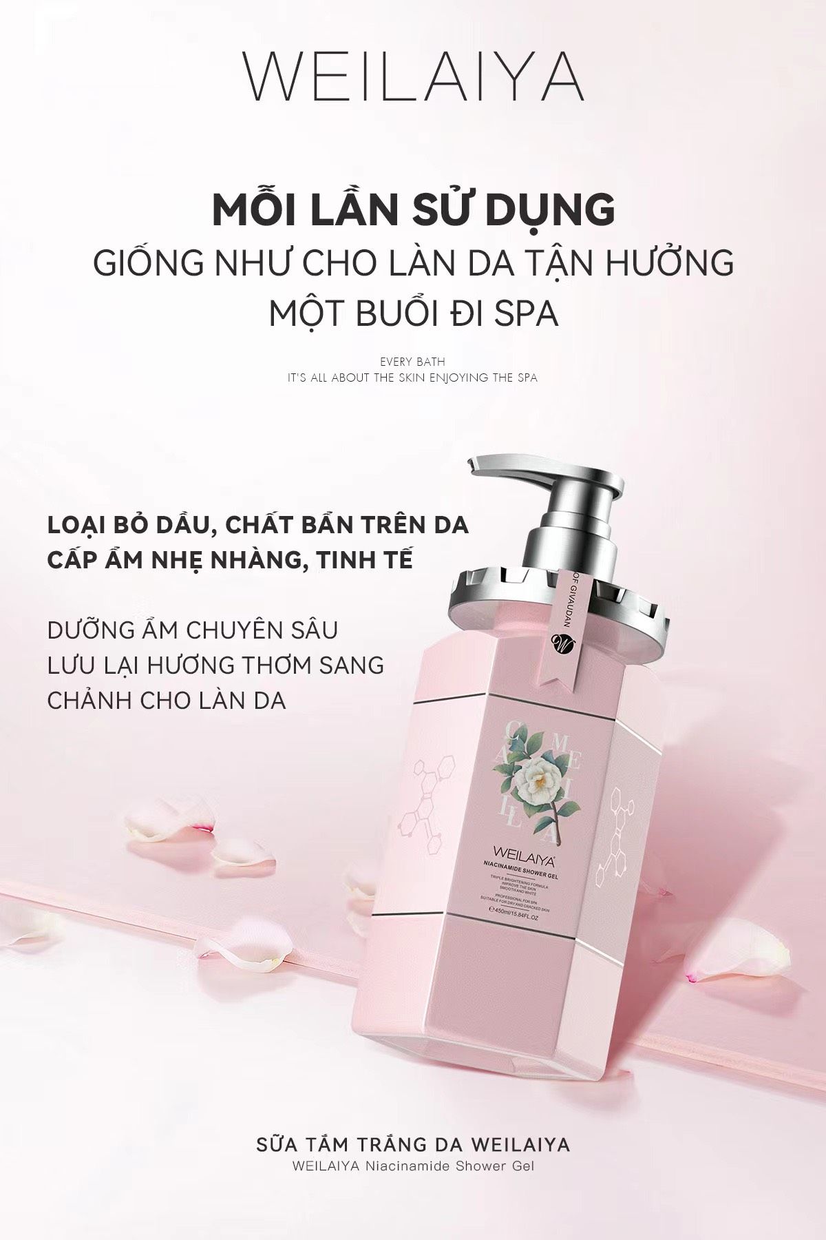 Sữa tắm trắng da hoa trà Weilaiya