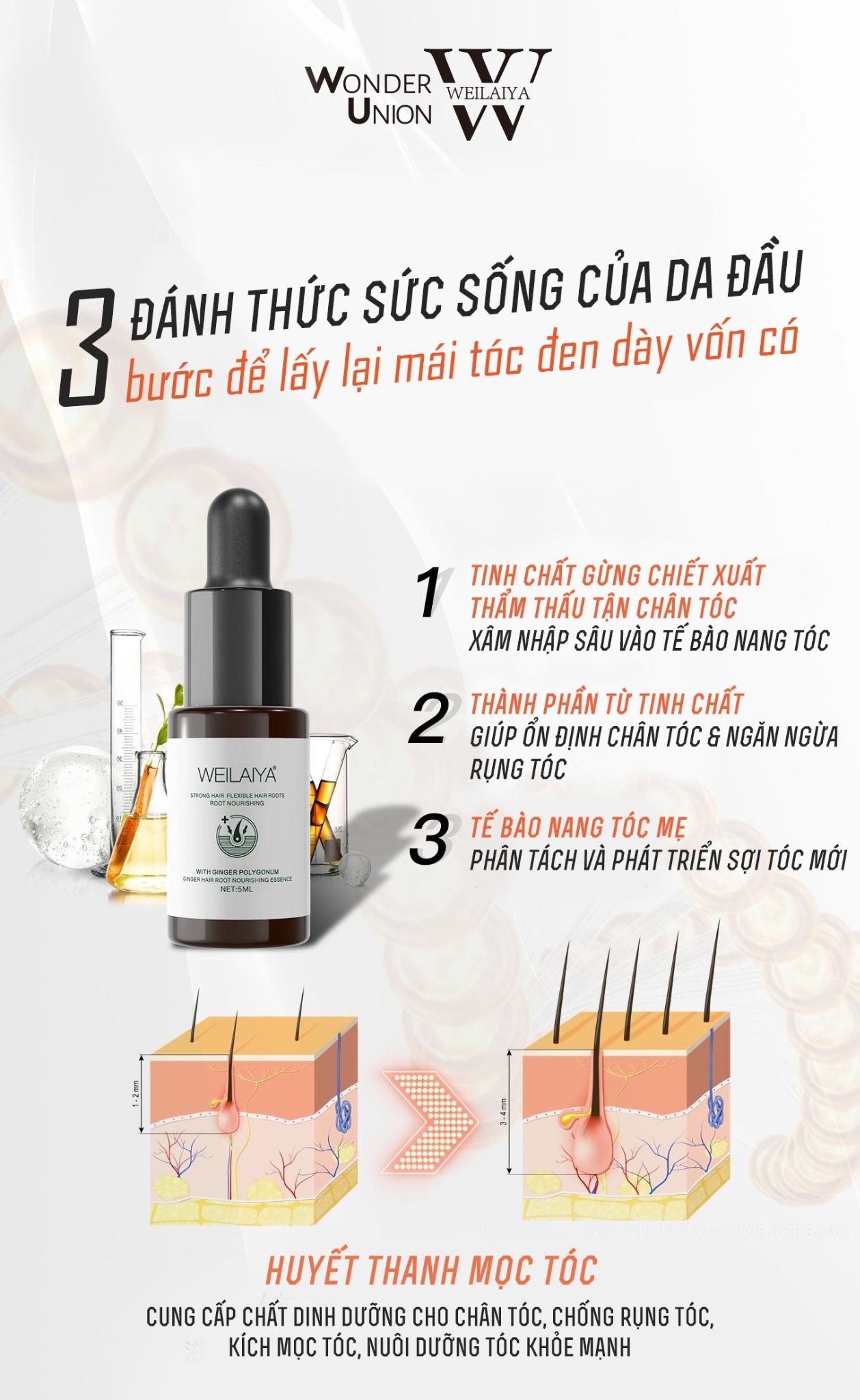 Serum kích mọc và làm dày tóc Weilaiya Ginger Hair Root Nourishing Essence